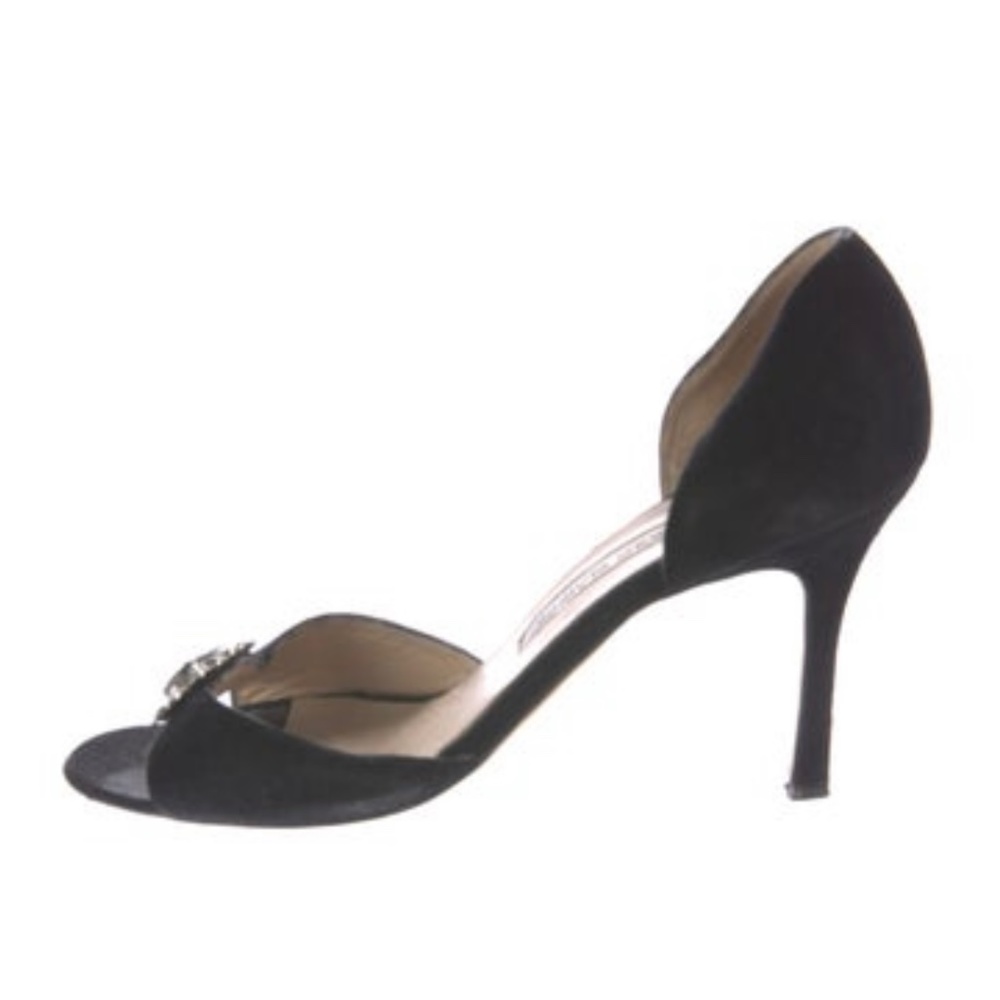 Manolo Blahnik with Suede Crystal Embellishment D'Orsay Pumps